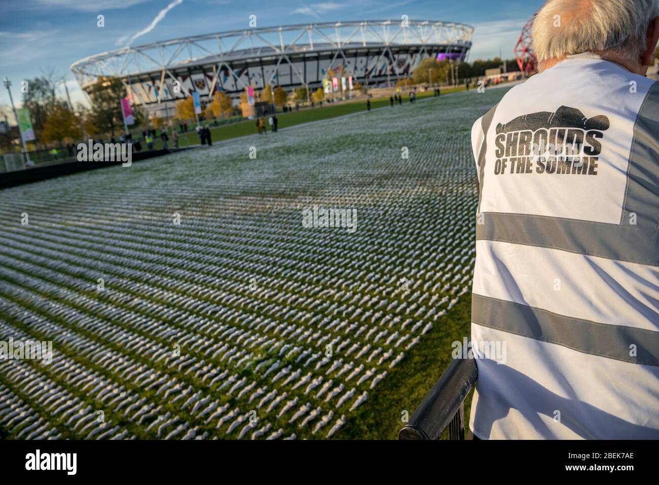 Shrouds of the Somme, The Olympic Park.  Created by artist Rob Heard Stock Photo