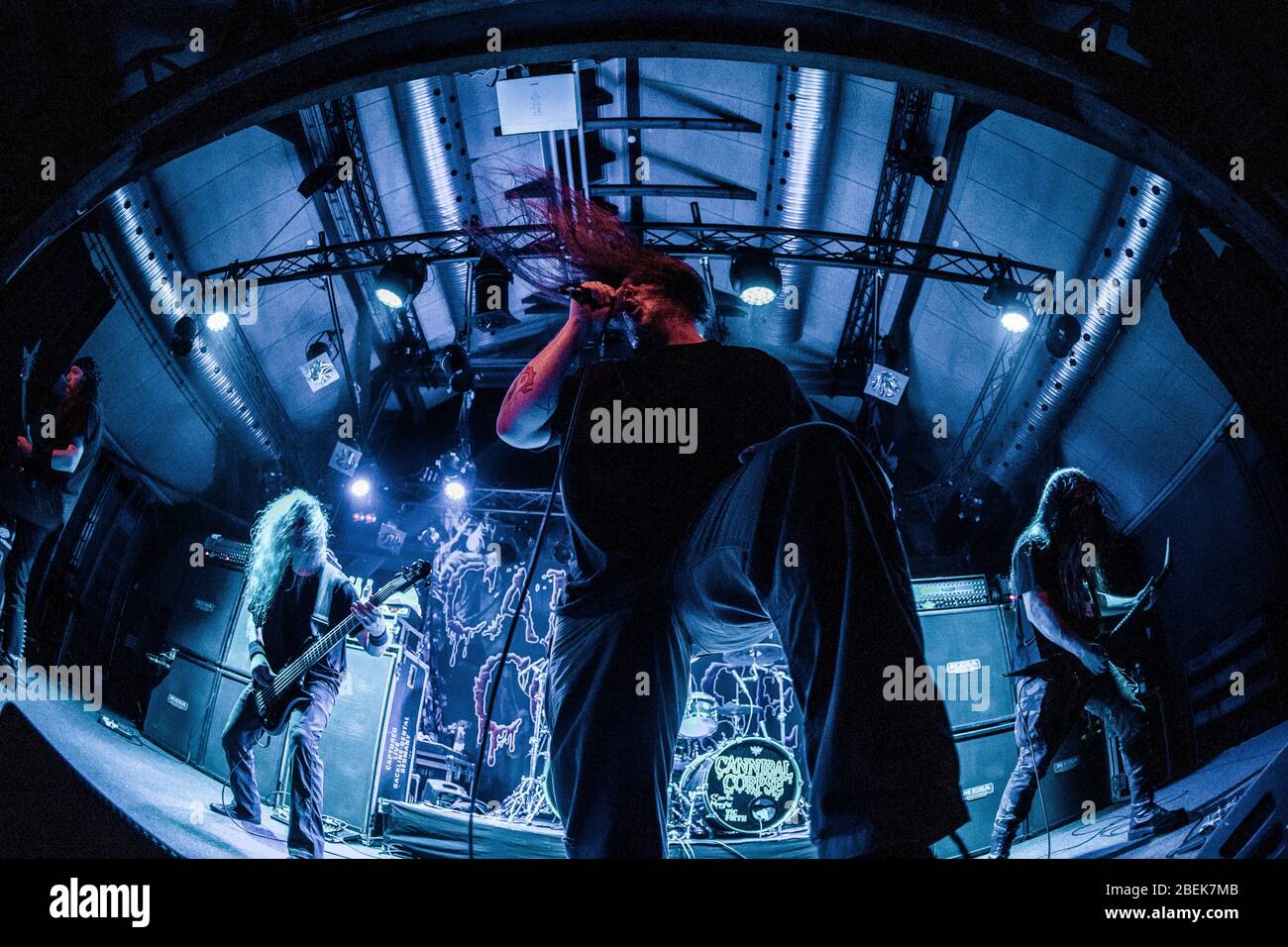 Kolding, Denmark. 15th, February 2018. The American death metal band Cannibal Corpse performs a live concert at Godset in Kolding. Here vocalist George Fisher a.k.a. Corpsgrinder is seen live on stage. (Photo credit: Gonzales Photo - Lasse Lagoni). Stock Photo