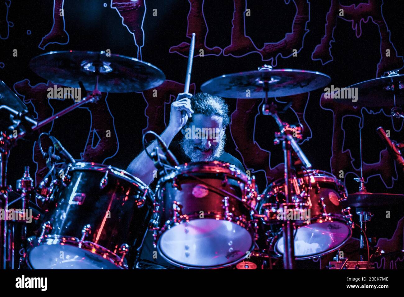 Kolding, Denmark. 15th, February 2018. The American death metal band Cannibal Corpse performs a live concert at Godset in Kolding. Here drummer Paul Mazurkiewicz is seen live on stage. (Photo credit: Gonzales Photo - Lasse Lagoni). Stock Photo