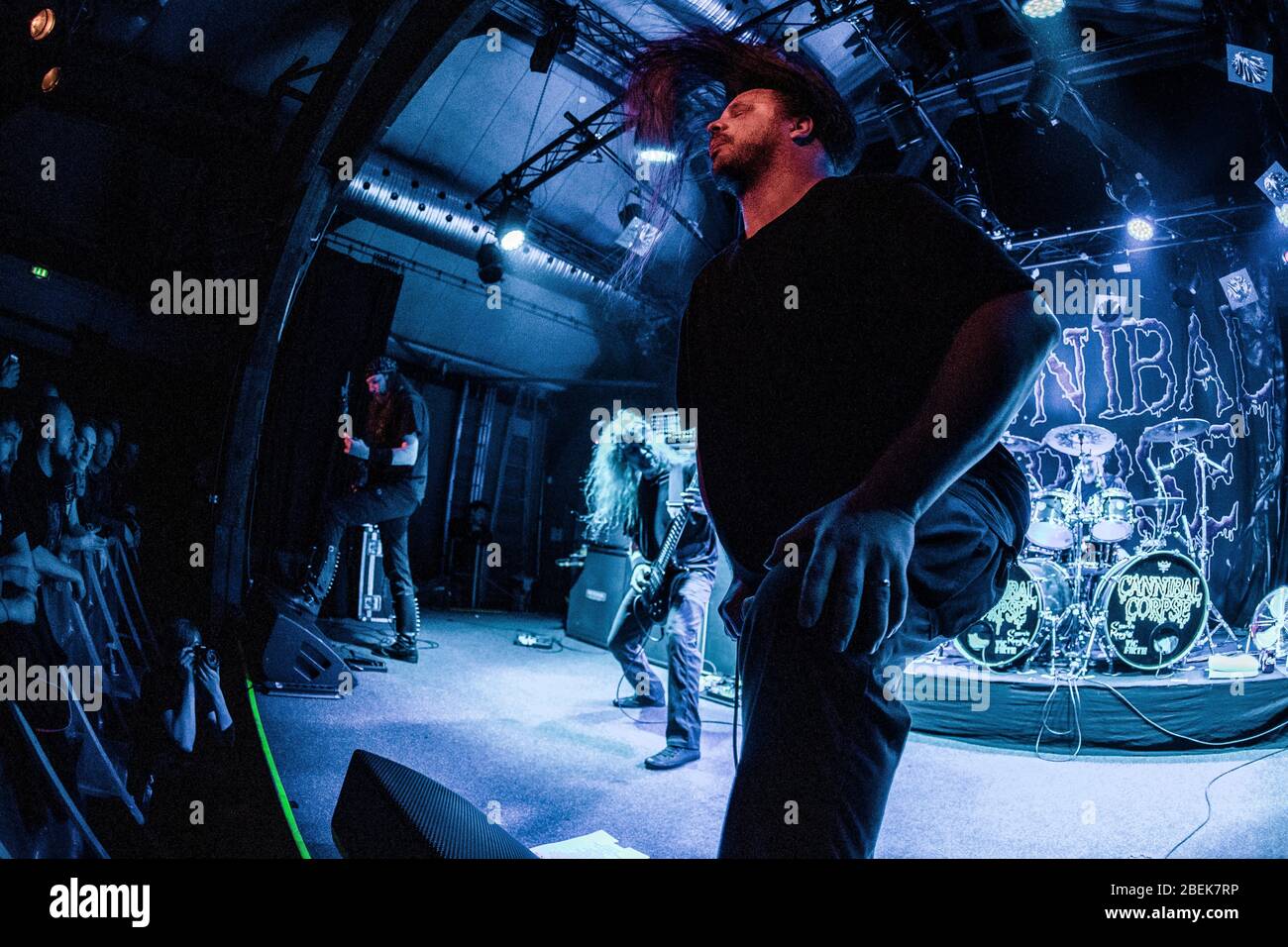 Kolding, Denmark. 15th, February 2018. The American death metal band Cannibal Corpse performs a live concert at Godset in Kolding. Here vocalist George Fisher a.k.a. Corpsgrinder is seen live on stage. (Photo credit: Gonzales Photo - Lasse Lagoni). Stock Photo