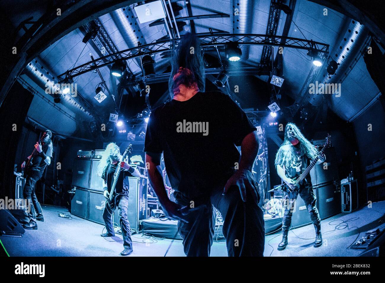 Kolding, Denmark. 15th, February 2018. The American death metal band Cannibal Corpse performs a live concert at Godset in Kolding. Here vocalist George Fisher a.k.a. Corpsgrinder is seen live on stage. (Photo credit: Gonzales Photo - Lasse Lagoni). Stock Photo