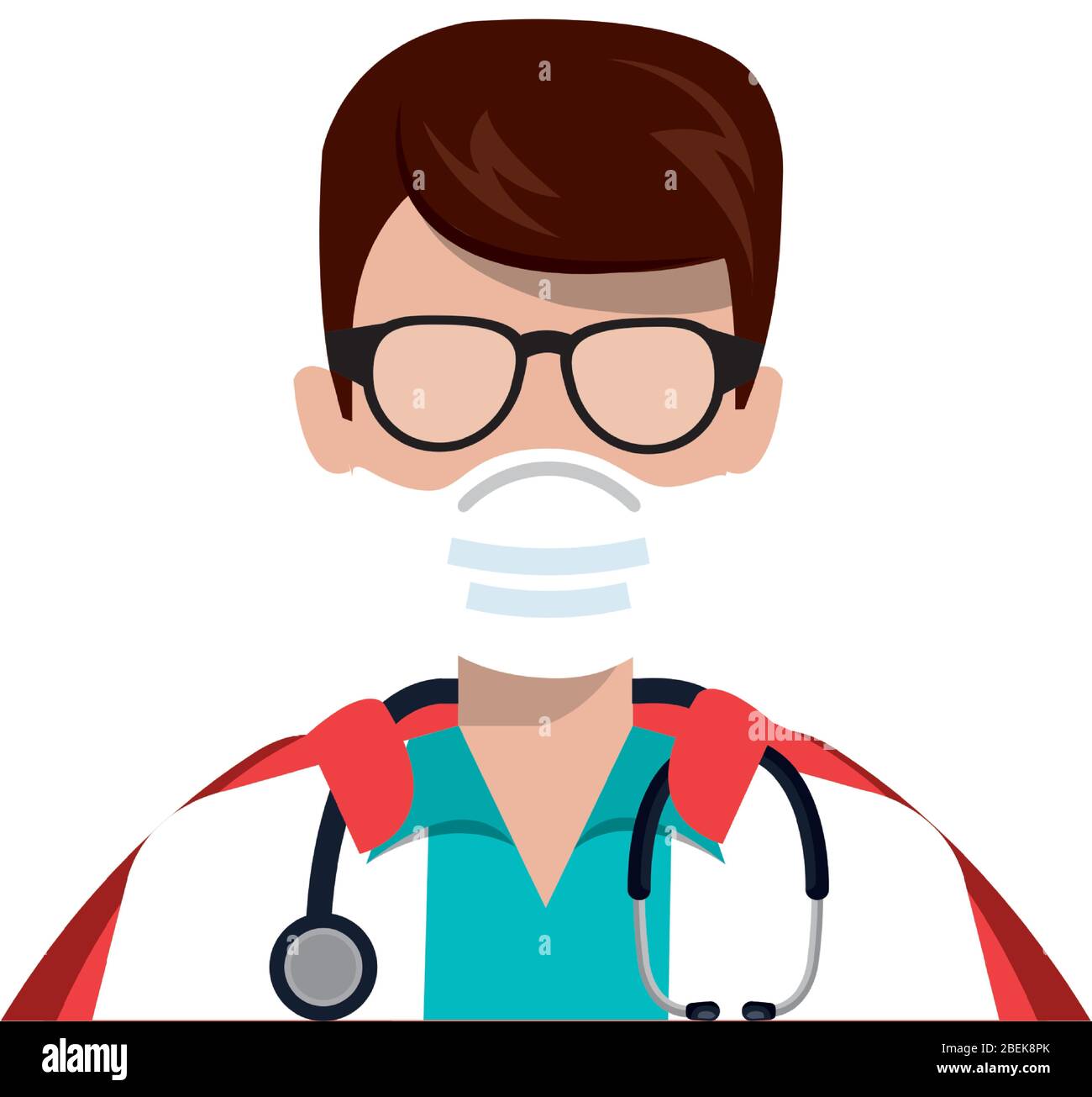 super doctor male with face mask and hero cloak Stock Vector Image ...