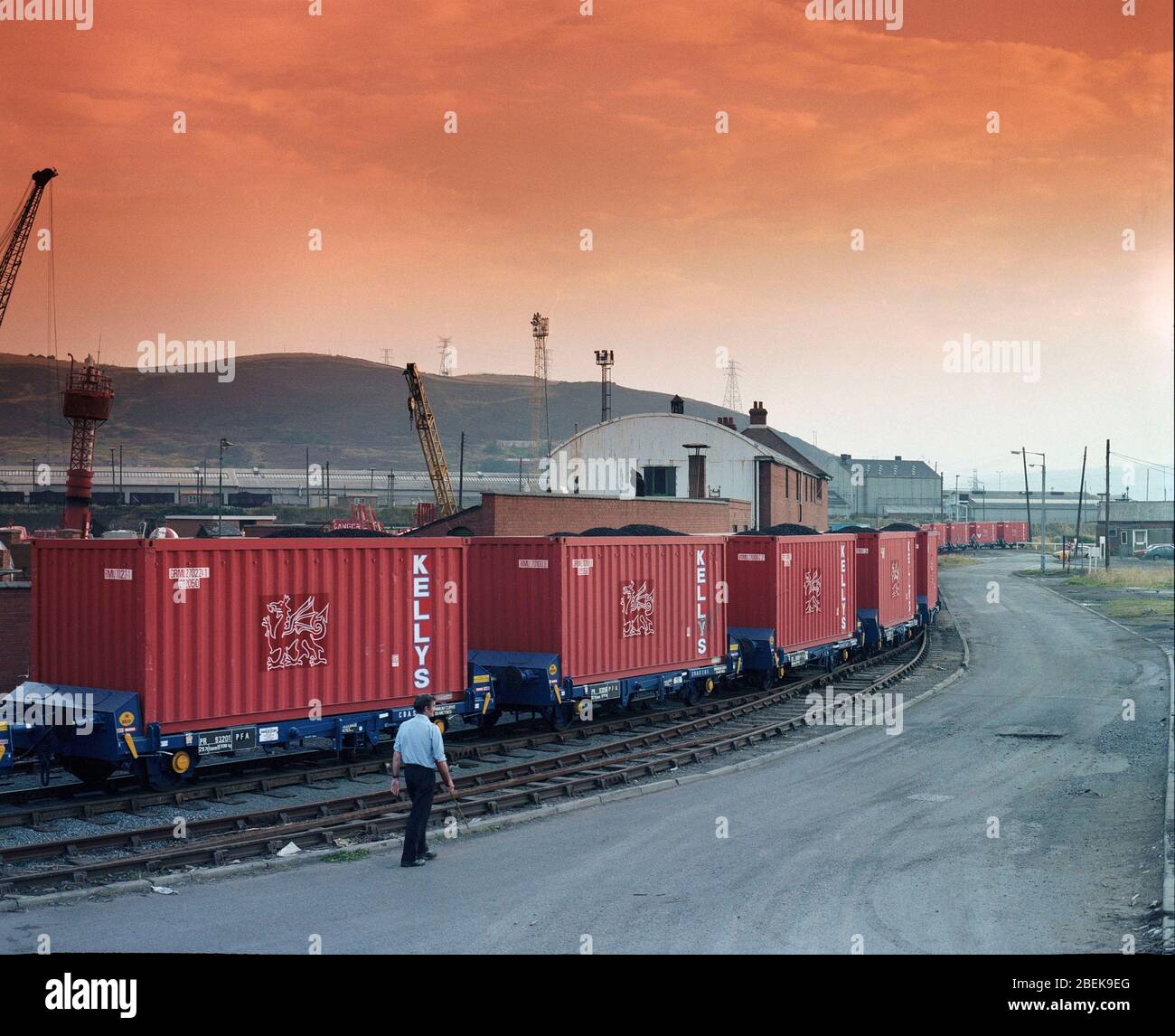 1987, Coal rail transportation between Coed Bach and Swansea harbour, South Wales, UK Stock Photo