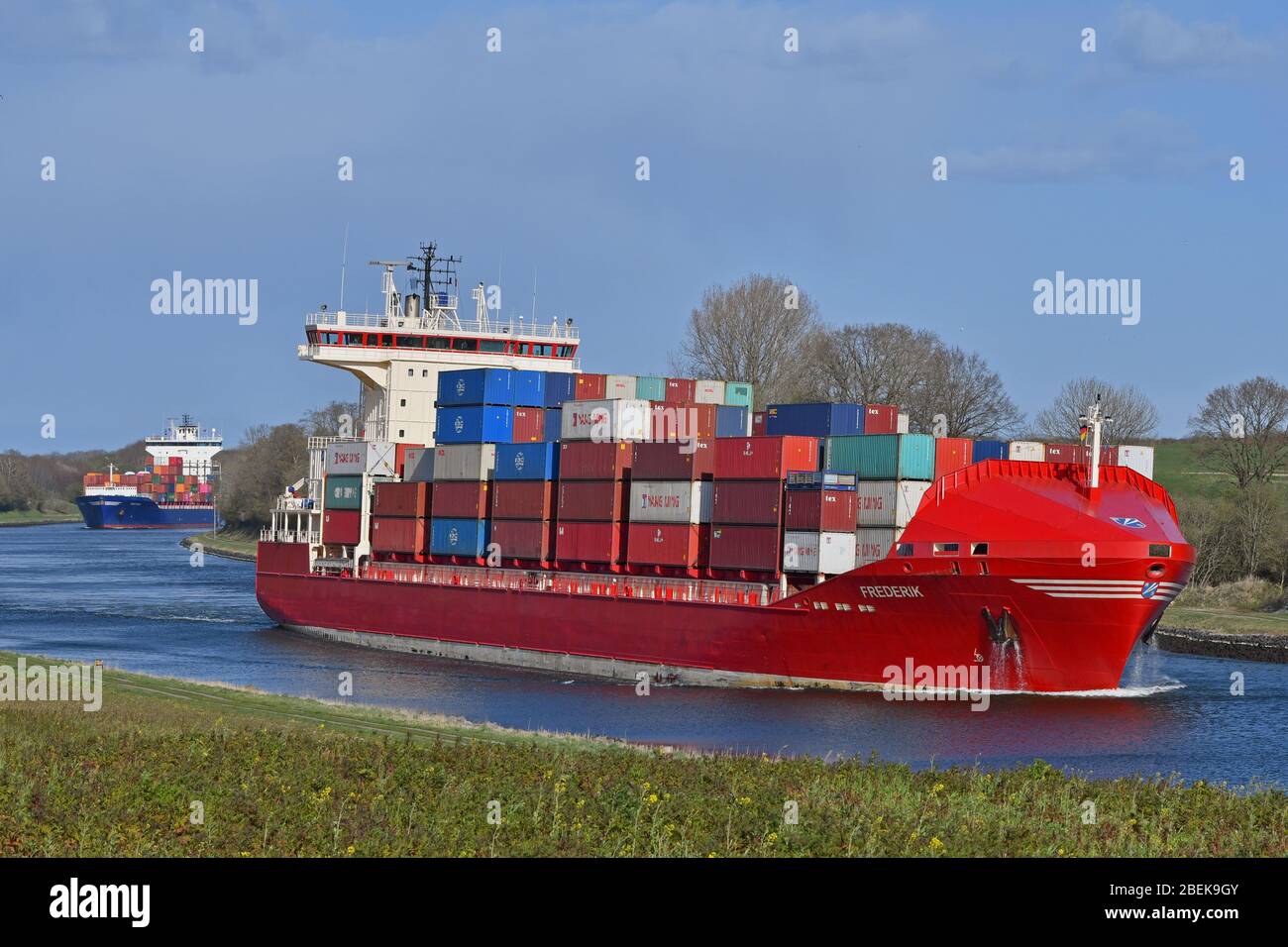 Frederik and Emotion passing the Kiel Canal Stock Photo