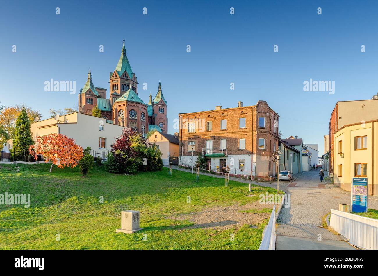 Czeladz, Silesia province, Poland. A memorial stone mark an empty ...