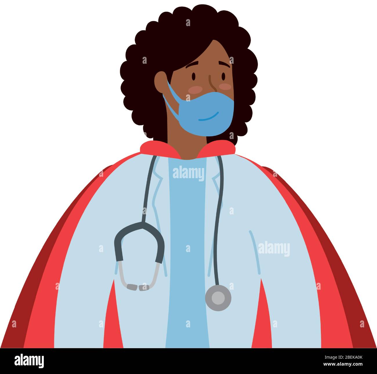 super doctor female afro with face mask and hero cloak Stock Vector ...