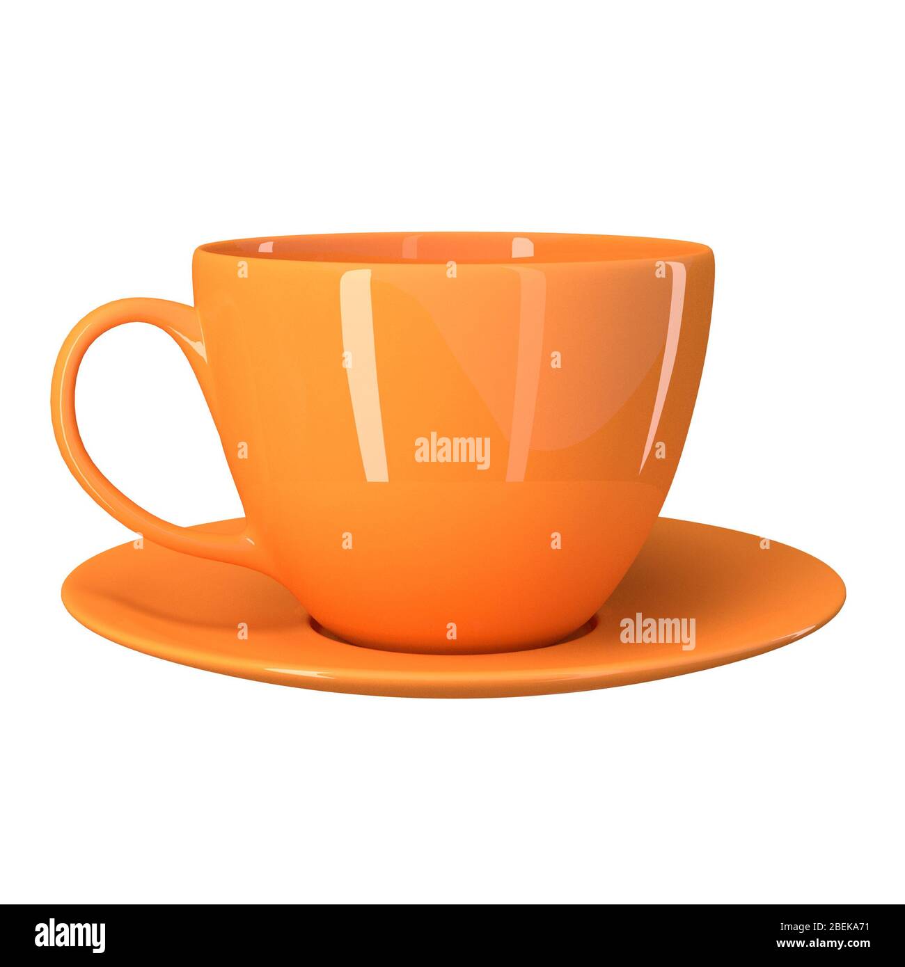 Orange cup with saucer isolated on a white background. 3d image Stock Photo