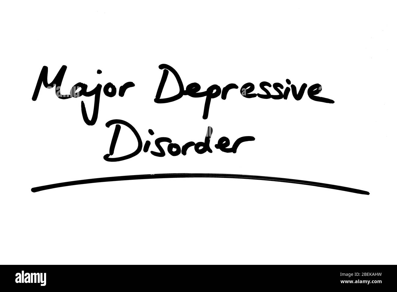 Major Depressive Disorder handwritten on a white background. Stock Photo