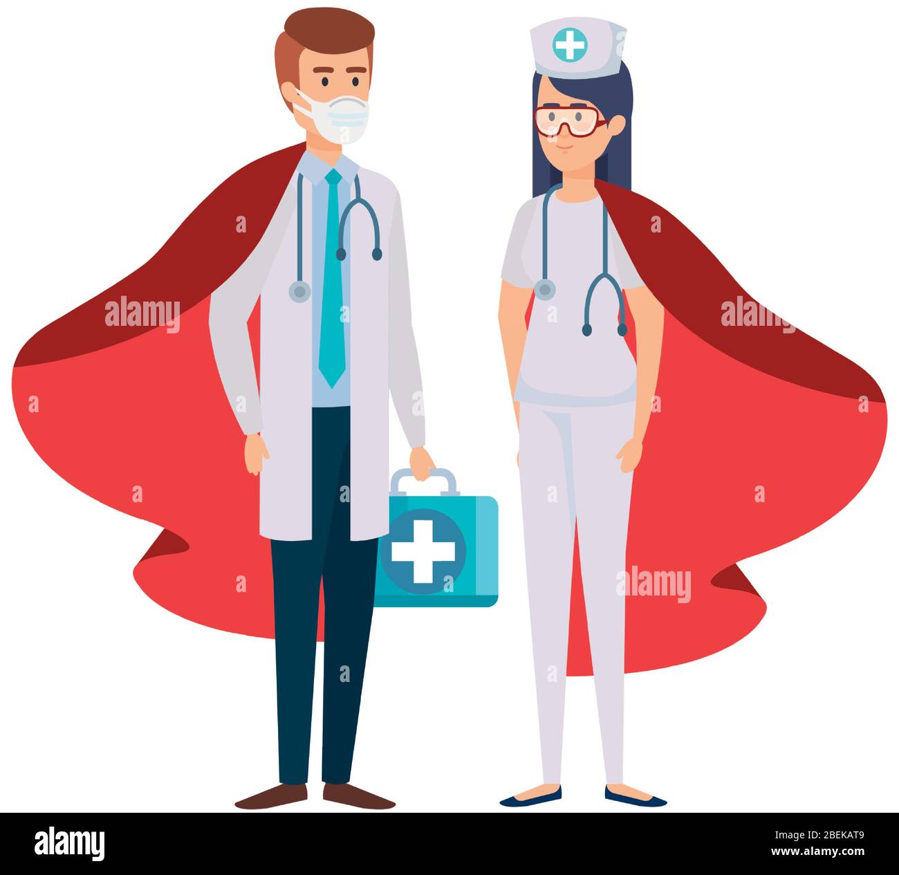 super doctor male and nurse with hero cloak Stock Vector Image & Art ...