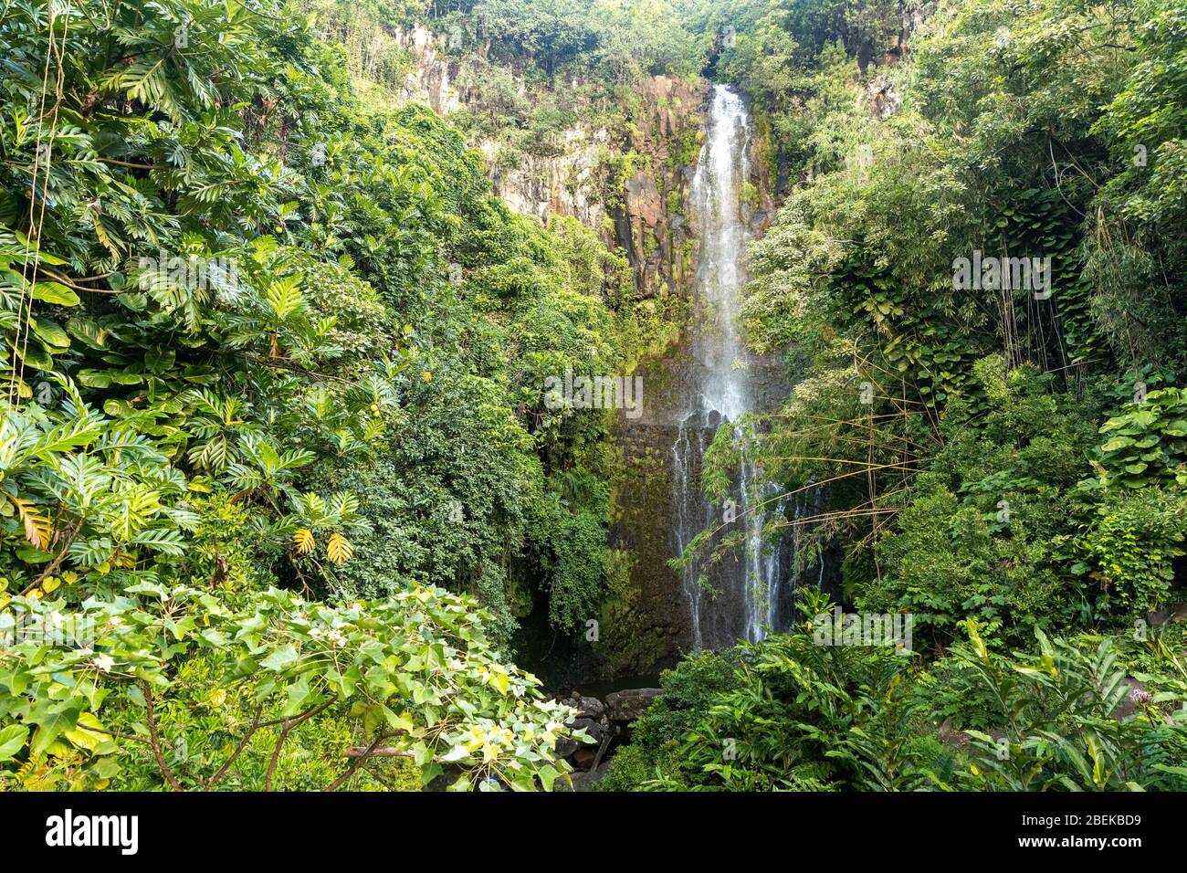 Lush Wailua Falls along the Road to Hana in Maui, Hawaii Stock Photo