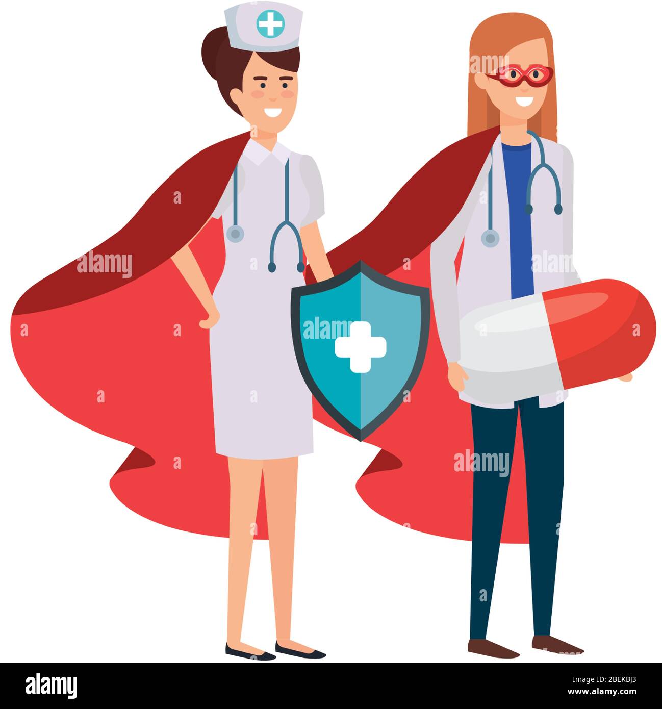 super doctor female with nurse and hero cloak Stock Vector Image & Art ...