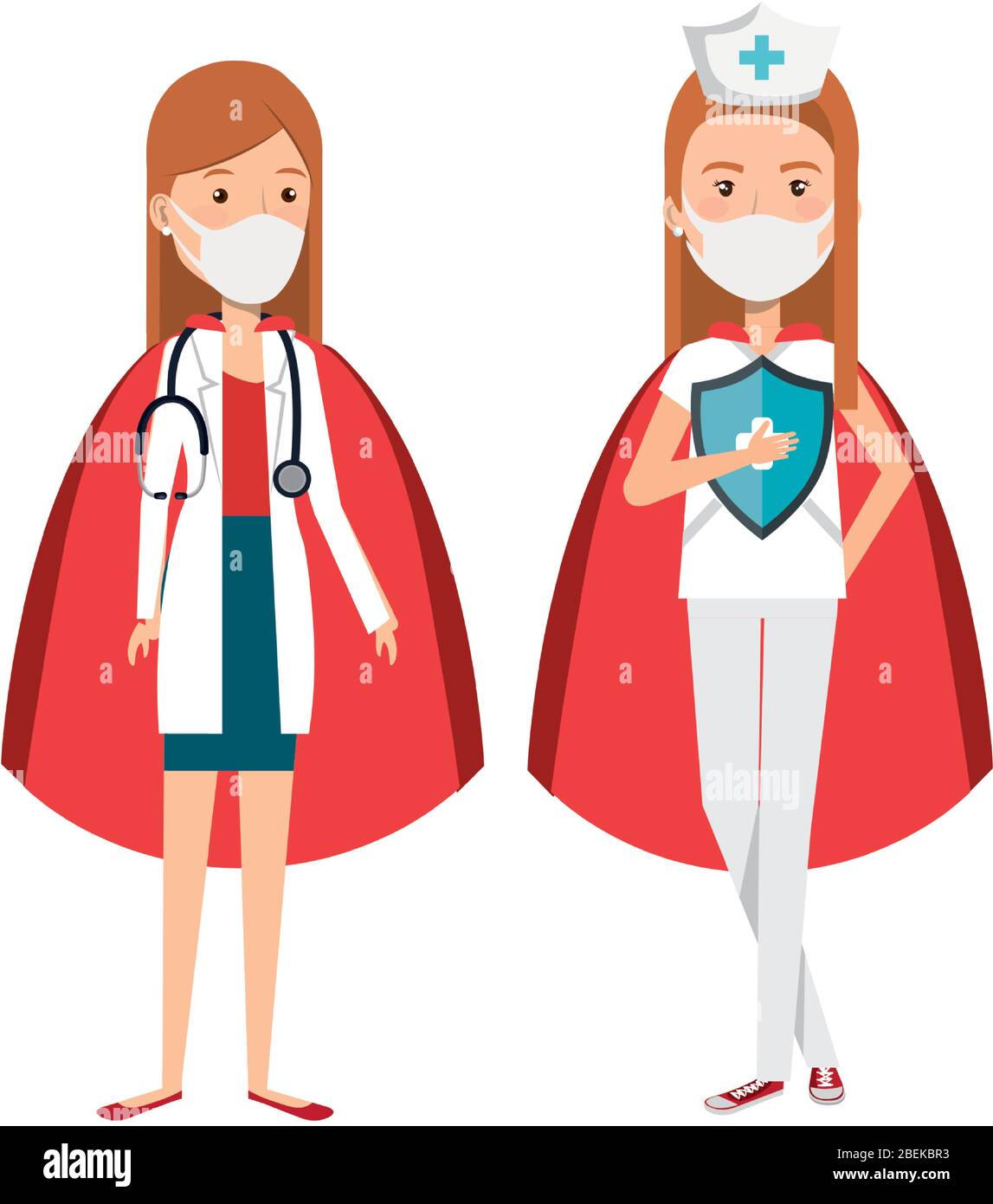 super doctor female with nurse and hero cloak Stock Vector Image & Art ...