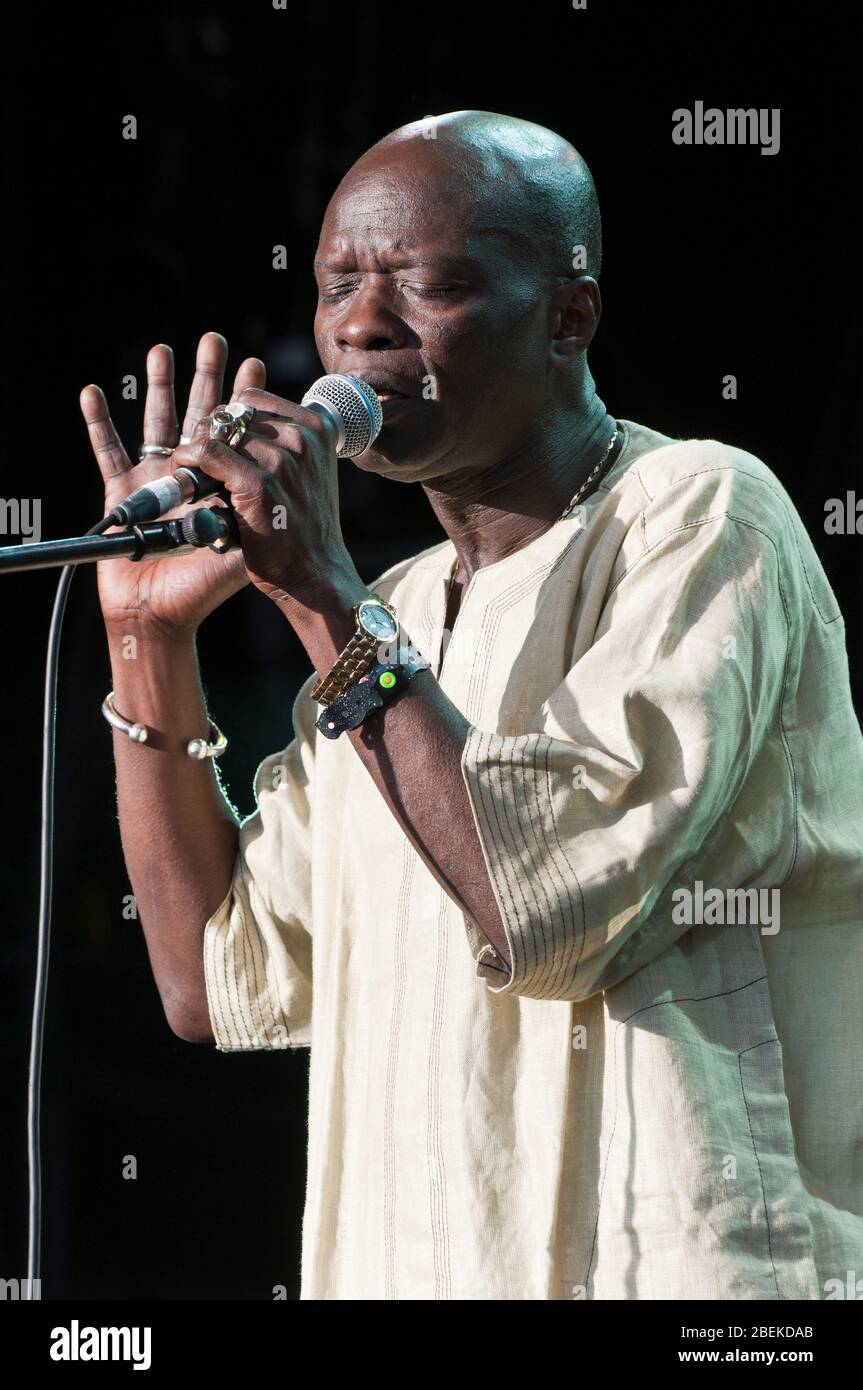 Sengalese singer, Omar Pene performs at the WOMAD Festival, Charlton Park, UK. July 29, 2012 Stock Photo