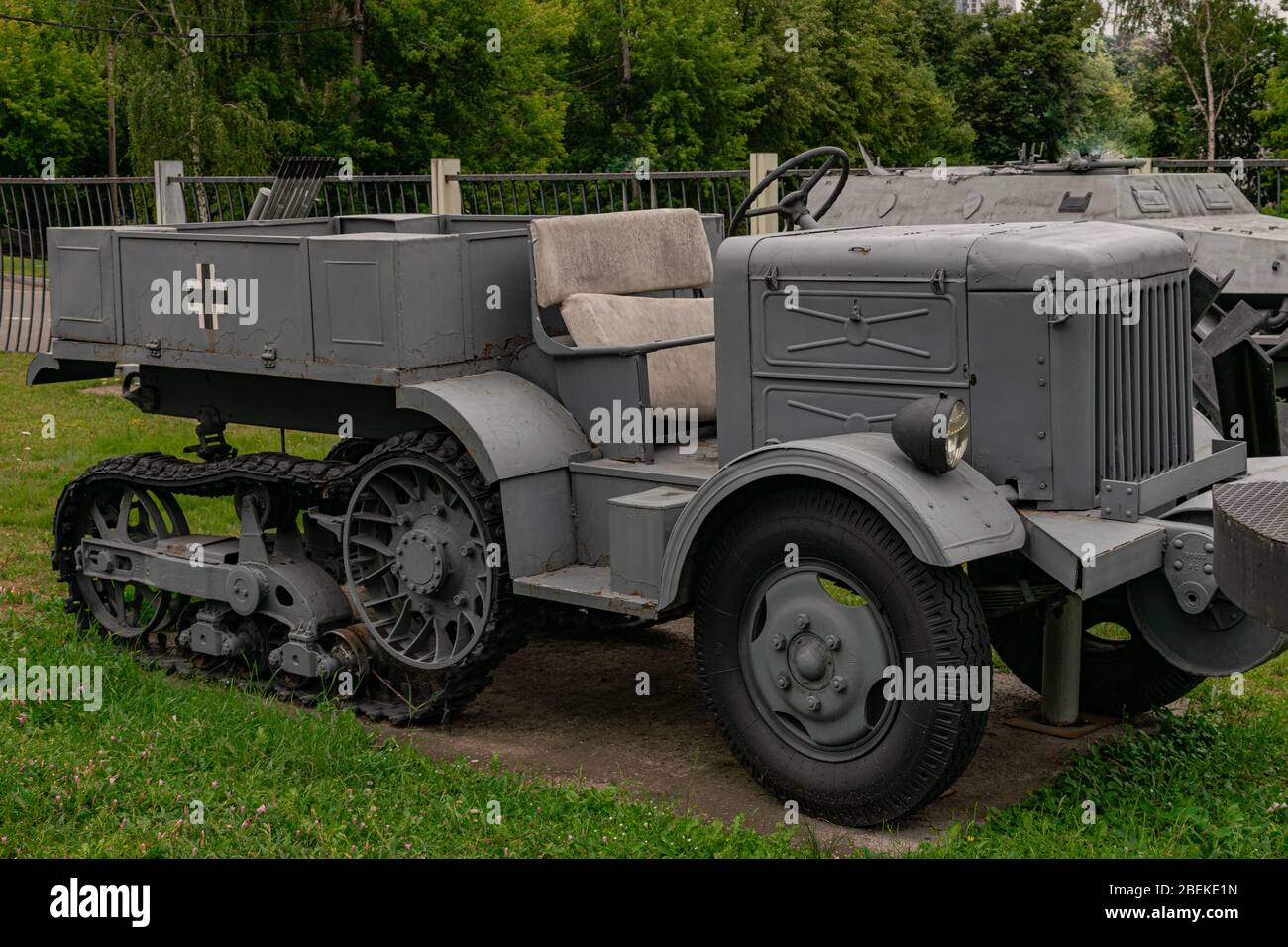 Moscow/Russia; June 30 2019: Wehrmacht P.107 half tracked prime mover ...