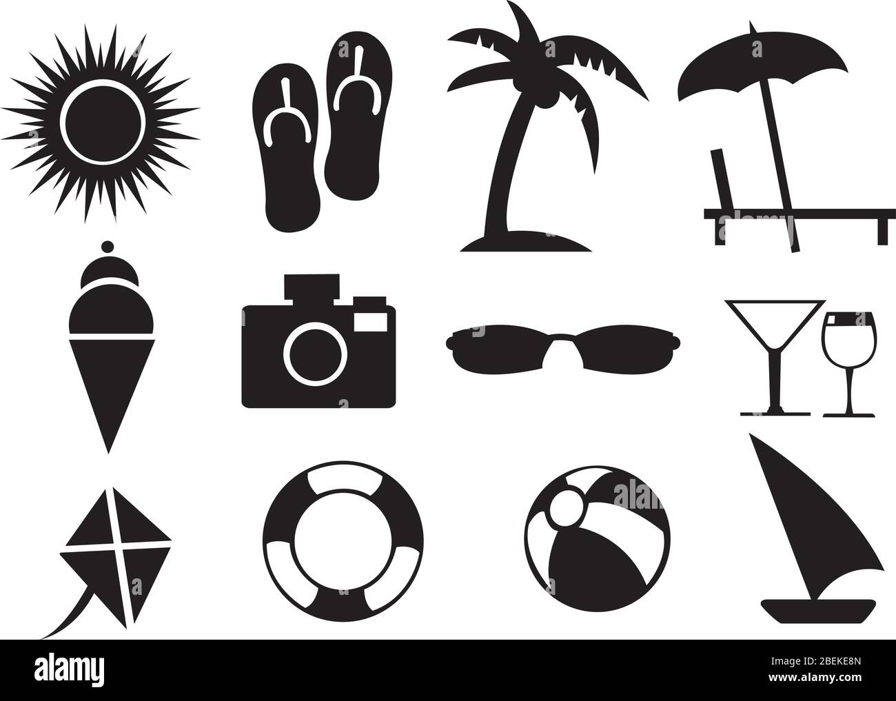 Summer related Isolated objects against white background. Vector illustration. Stock Vector