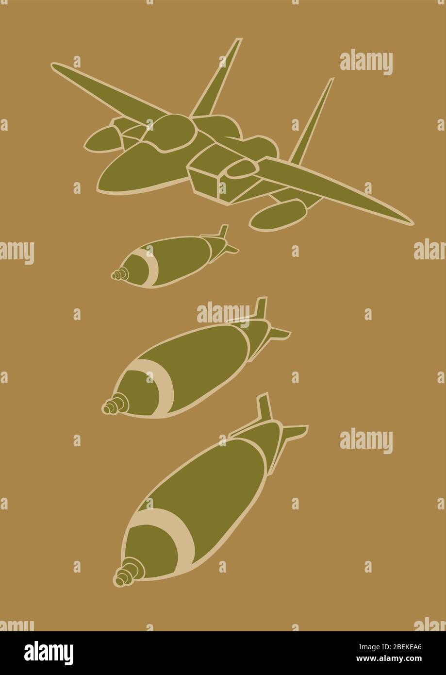 Vector illustration of a fighter jet dropping bombs Stock Vector Image