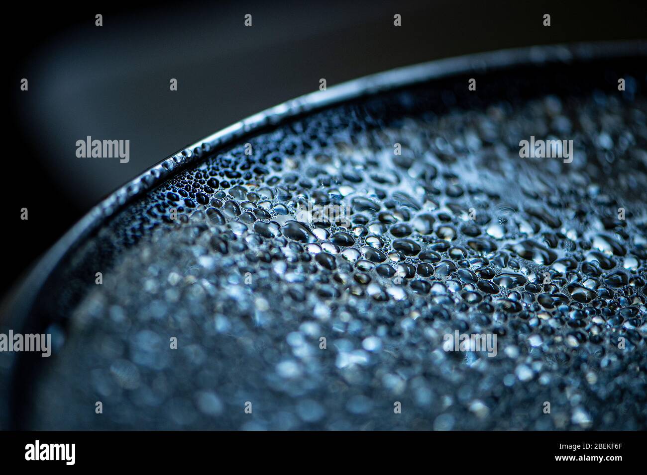 condensation droplets on a glass lid Stock Photo