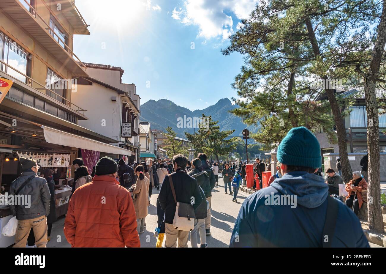 Miyajima on New Year Japanese Hatsumode holiday Stock Photo