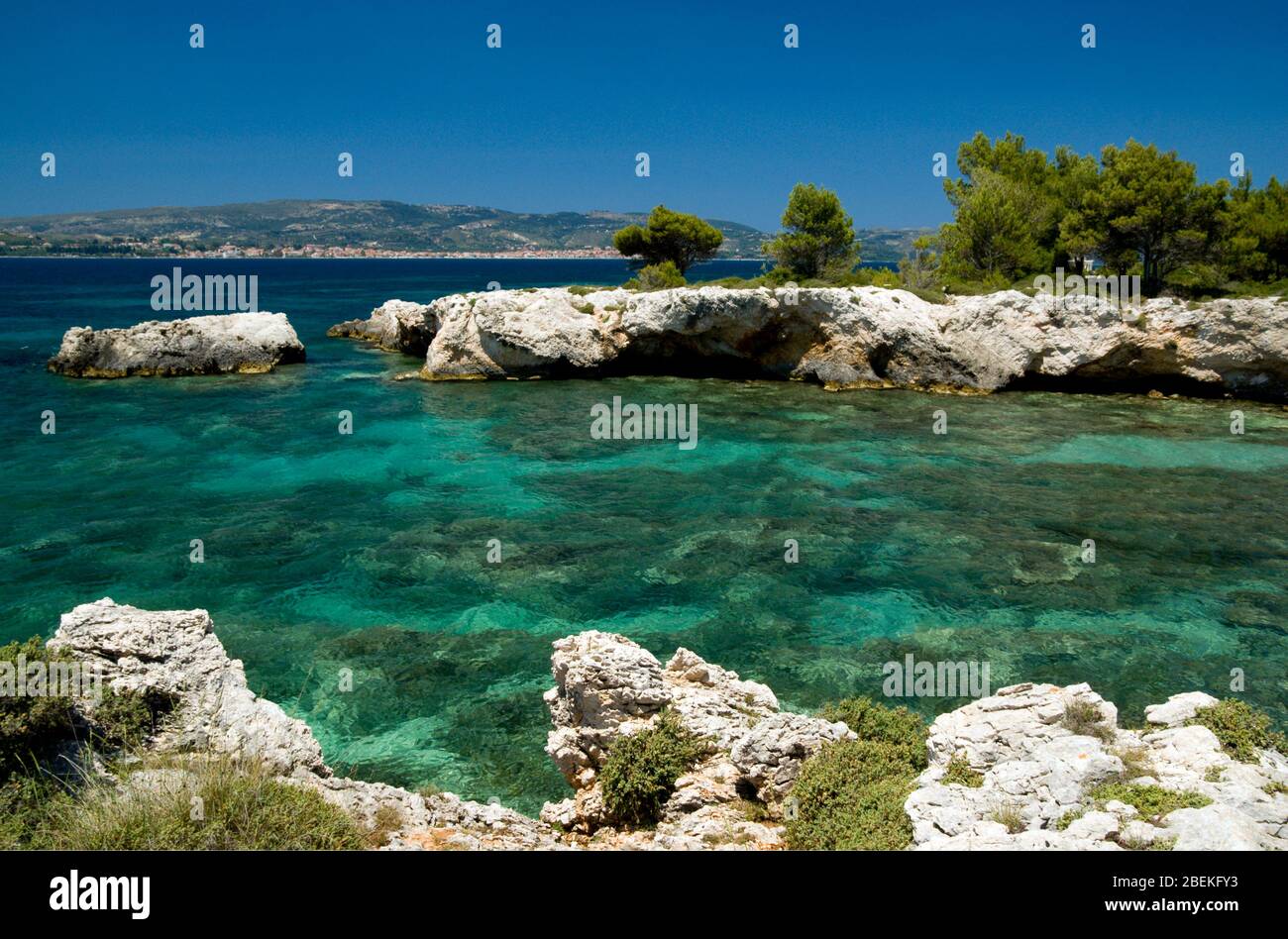 Small cove besides Romantic Road, Fanari, Argostoli, Kefalonia, Ionian Islands, Greece. Stock Photo