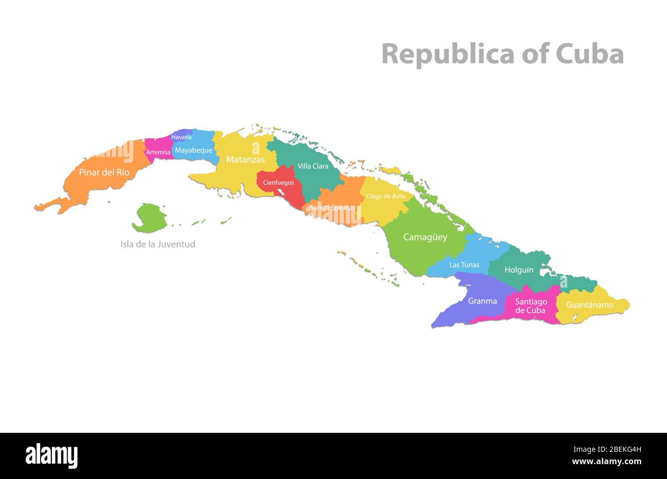 Cuba map, administrative division with names, colors map isolated on white background vector Stock Vector