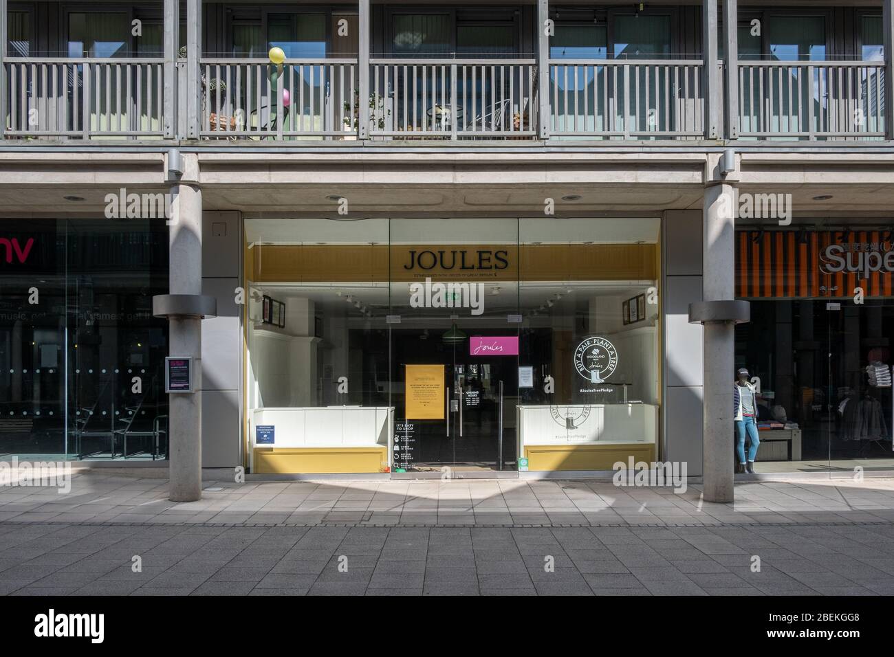 Shops closed in Bury St Edmunds almost empty due to coronavirus (Covid-19) lockdown Stock Photo