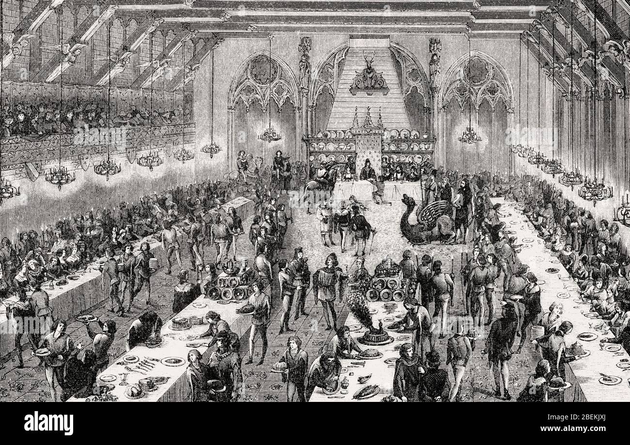 banquet, Paris, France, Middle Ages Stock Photo