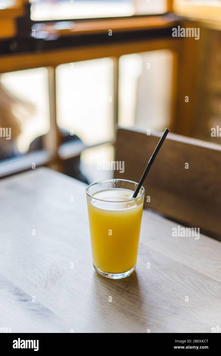 Glass of fresh orange juice for cafe. Orange juice Stock Photo