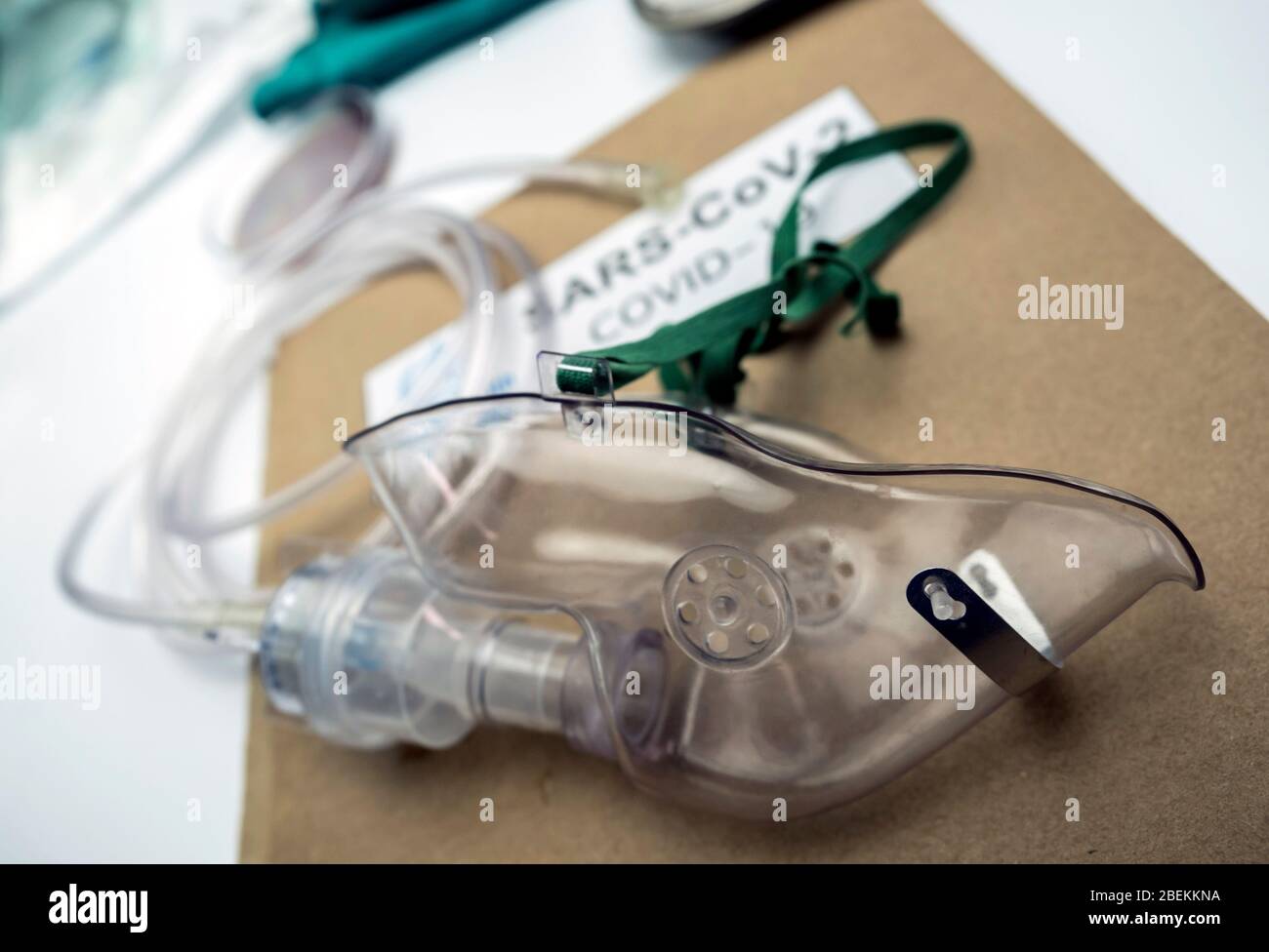 Oxygen mask and nebulizers ready to apply, concept image Stock Photo