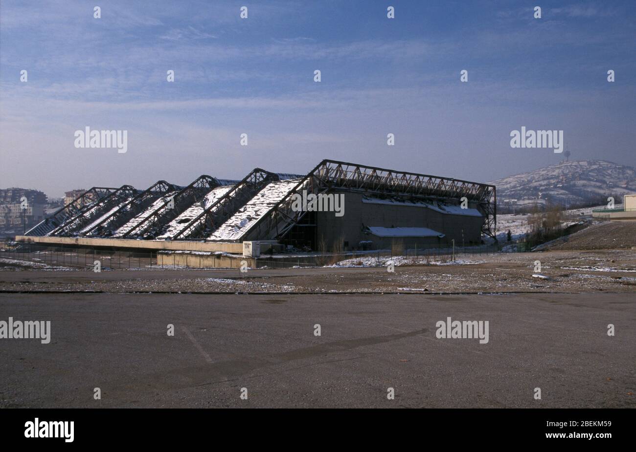 Sarajevo 1998 - war damaged Zetra Olympic stadium, used for 1984 Olympics in Sarajevo, Bosnia and Herzegovina Stock Photo