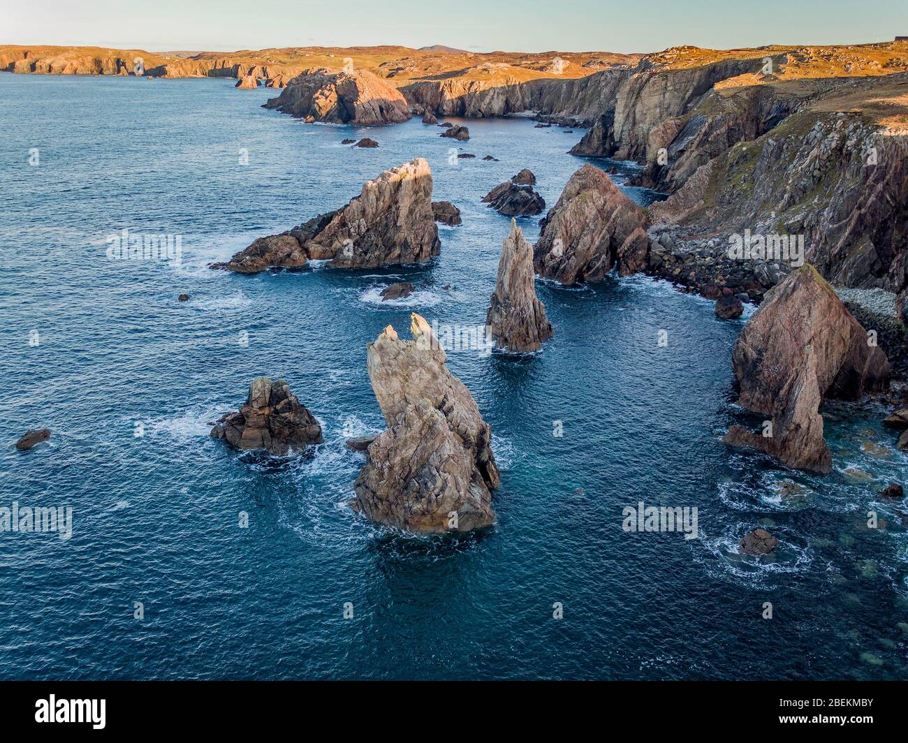 Dramatic aerial photographs of the sea stacks at Mangersta, Uig on the Isle of Lewis Stock Photo