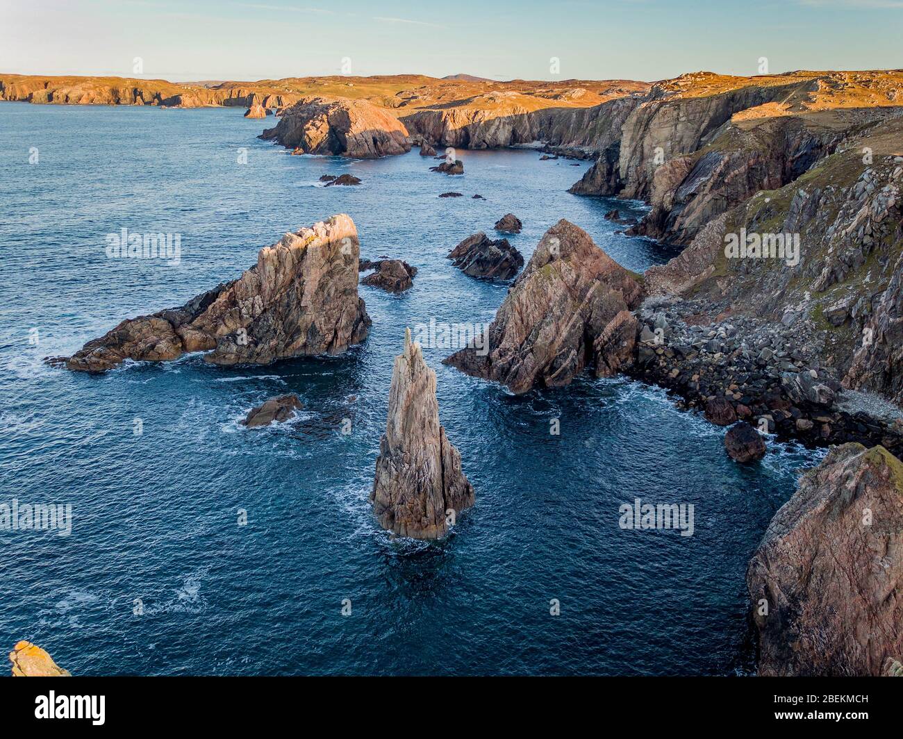 Dramatic aerial photographs of the sea stacks at Mangersta, Uig on the Isle of Lewis Stock Photo