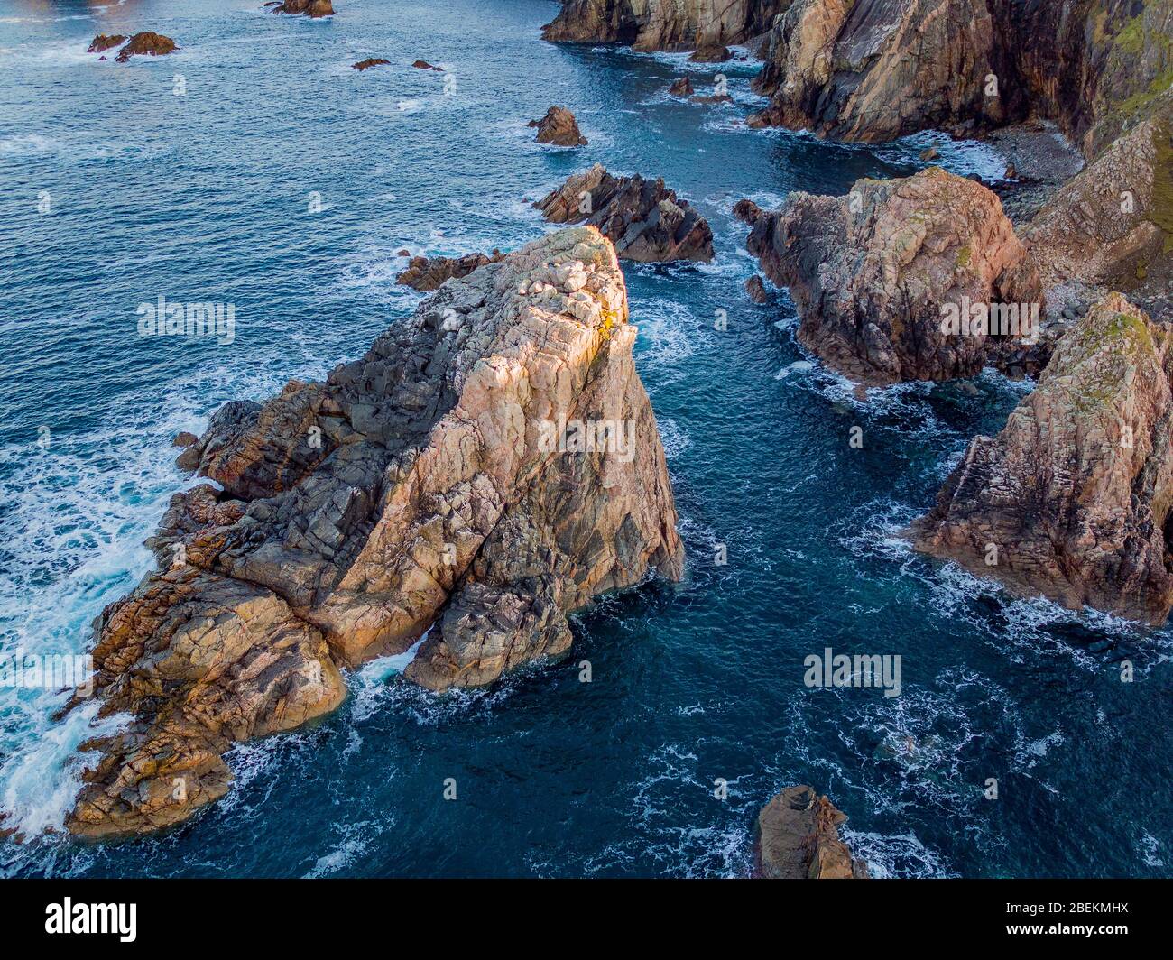 Dramatic aerial photographs of the sea stacks at Mangersta, Uig on the Isle of Lewis Stock Photo