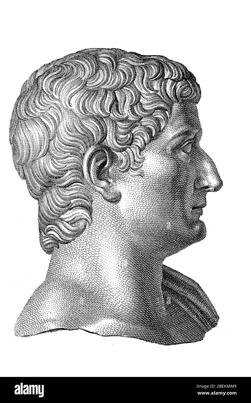 Tiberius Iulius Caesar Augustus, Tiberius Claudius Nero, 16 November 42 BC - 16 March 37 AD, was Roman emperor from 14 to 37 AD.  /  Tiberius Iulius Caesar Augustus, Tiberius Claudius Nero, 16. November 42 v. Chr.- 16. März 37 n. Chr, war römischer Kaiser von 14 bis 37 n. Chr., Historisch, digital improved reproduction of an original from the 19th century / digitale Reproduktion einer Originalvorlage aus dem 19. Jahrhundert Stock Photo