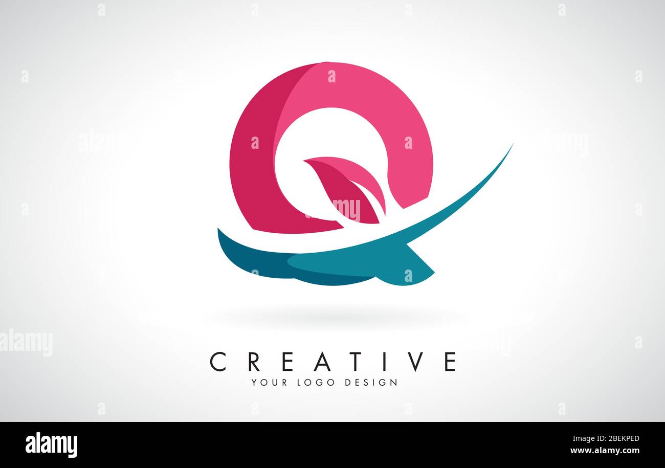 Blue and Red Letter Q with Leaf and Creative Swoosh Logo Design Vector ...