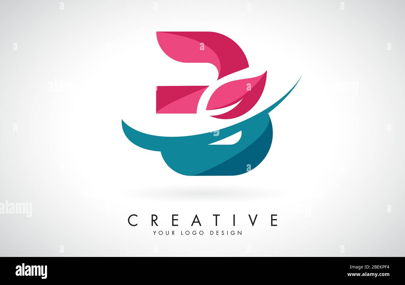 Blue and Red Letter B with Leaf and Creative Swoosh Logo Design Vector ...