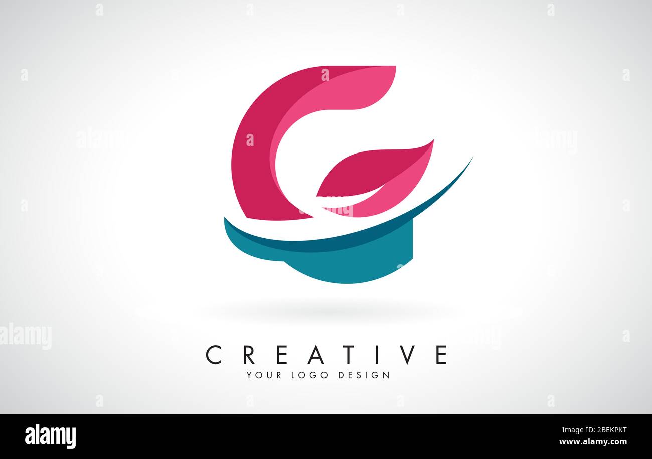 Blue and Red Letter G with Leaf and Creative Swoosh Logo Design Vector ...