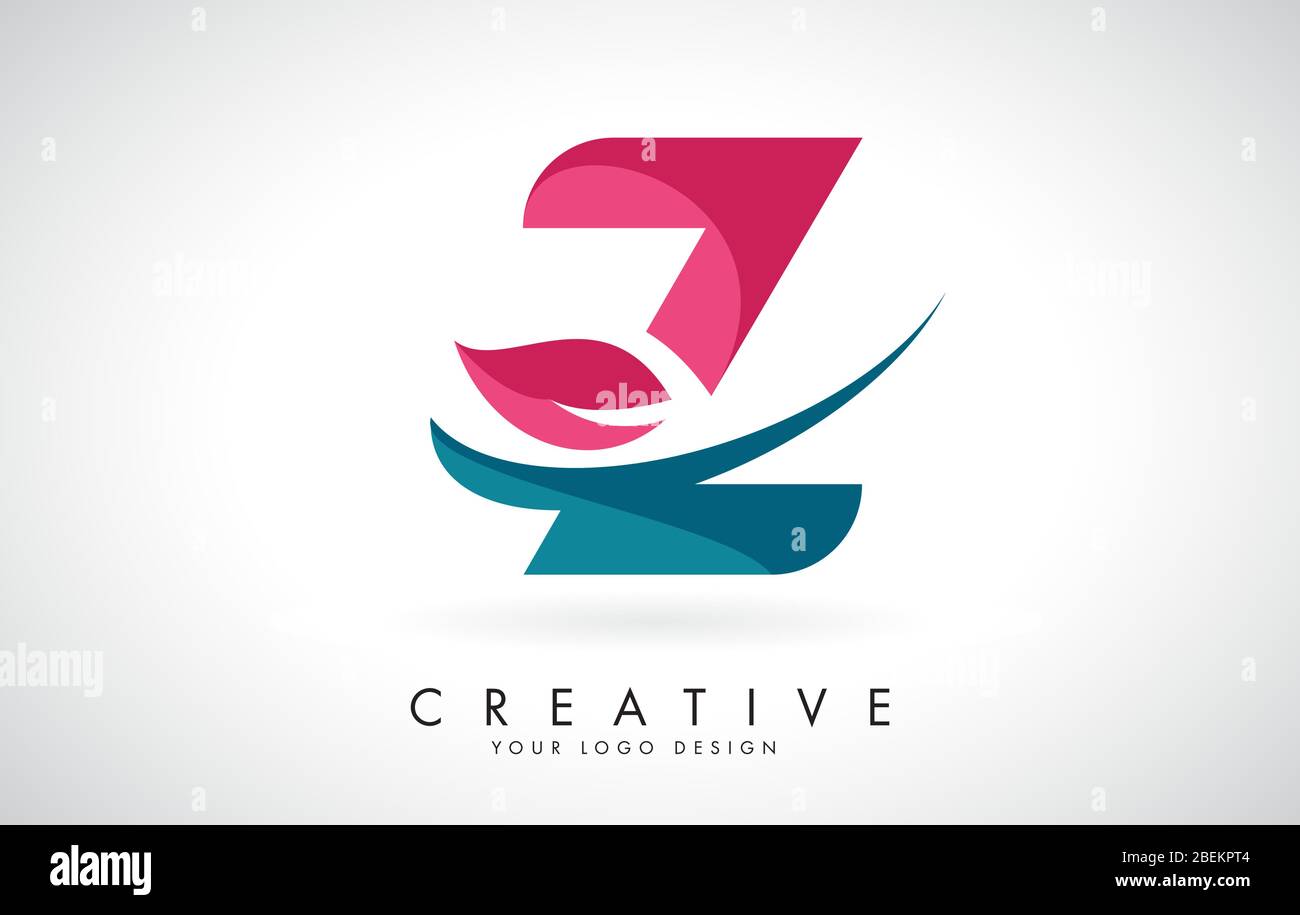 Blue and Red Letter Z with Leaf and Creative Swoosh Logo Design Vector ...