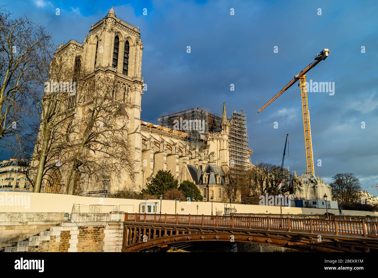 Reconstruction work on Notre Dame cathedral following the 2019 fire. Paris, France. February 2020. Stock Photo