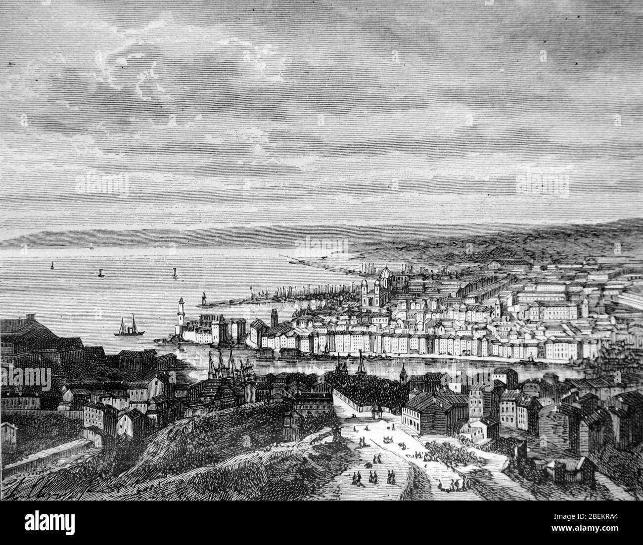 View over the Old Port or Vieux Port Marseille France at end of the 19th Century. Vinage or Old Illustration or Engraving 1887 Stock Photo