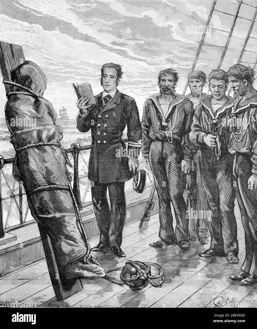 Burial at Sea during the American Civil War (1861-1865) aka American War of Secession. Vintage or Old Illustration or Engraving 1887 Stock Photo