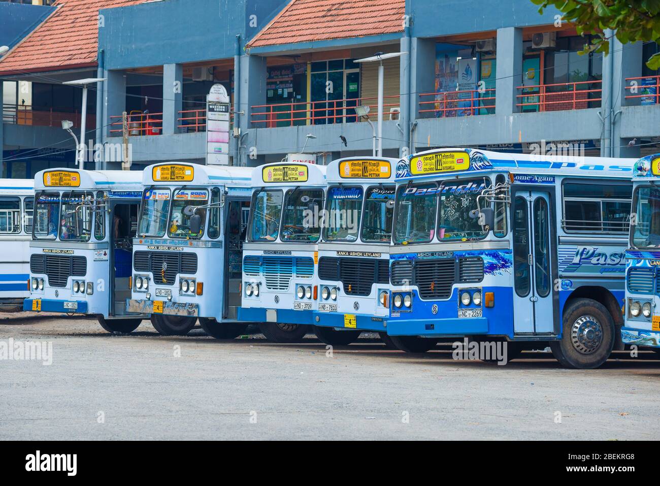 COLOMBO, SRI LANKA - FEBRUARY 10, 2020: City buses of route 122 at the Gunasinghapura main bus stand Stock Photo