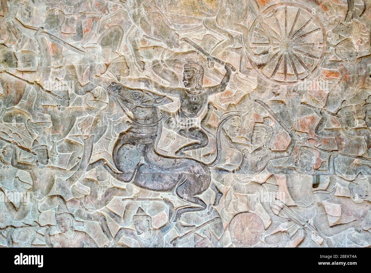 Reliefs commemorating a series of historical events from the reign of King Suryavarman II (12th century) in Angkor Wat, Siem Reap, Cambodia Stock Photo