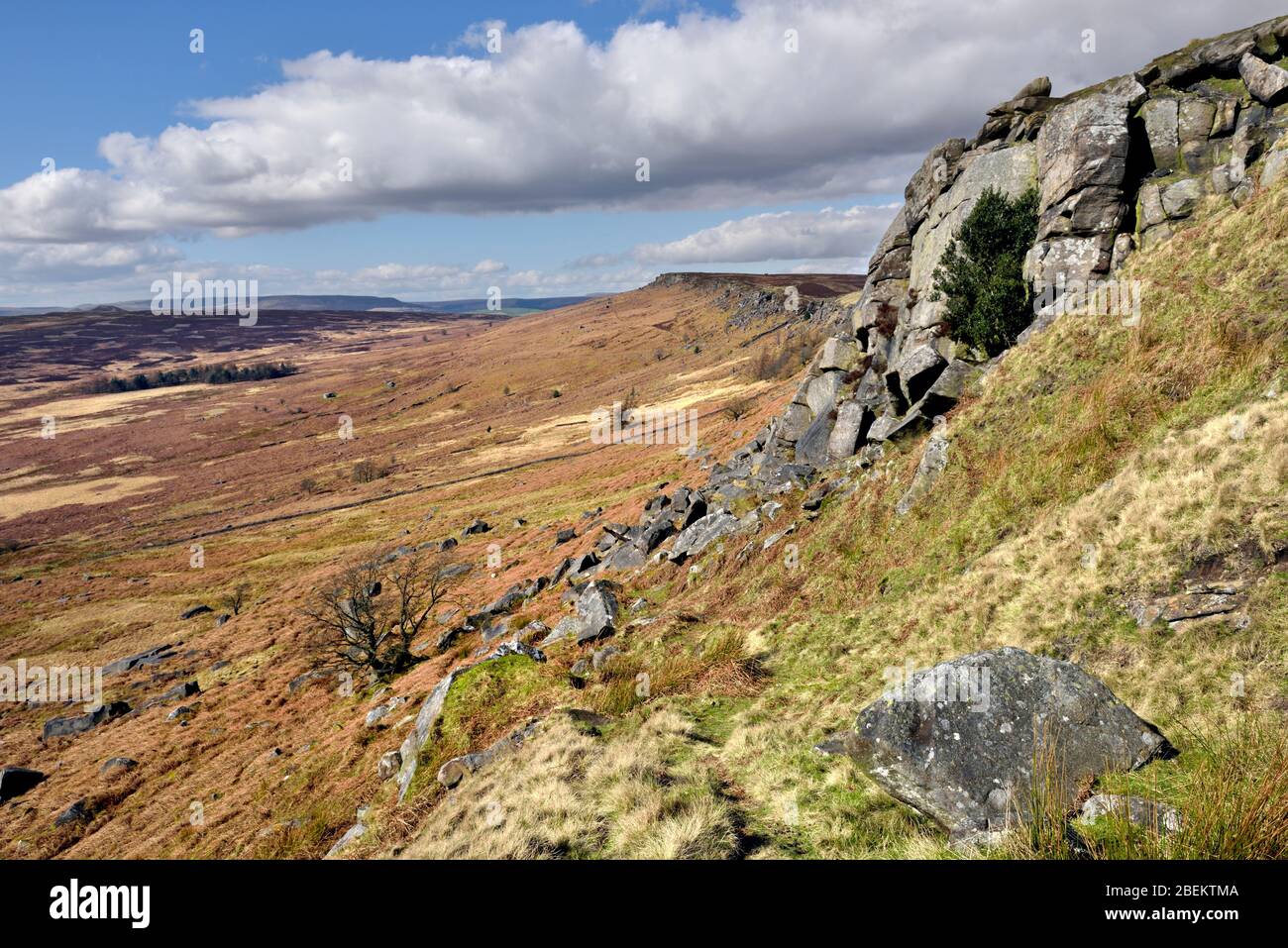 Stanage Edge,gritstone escarpment,Hathersage,Peak district national ...