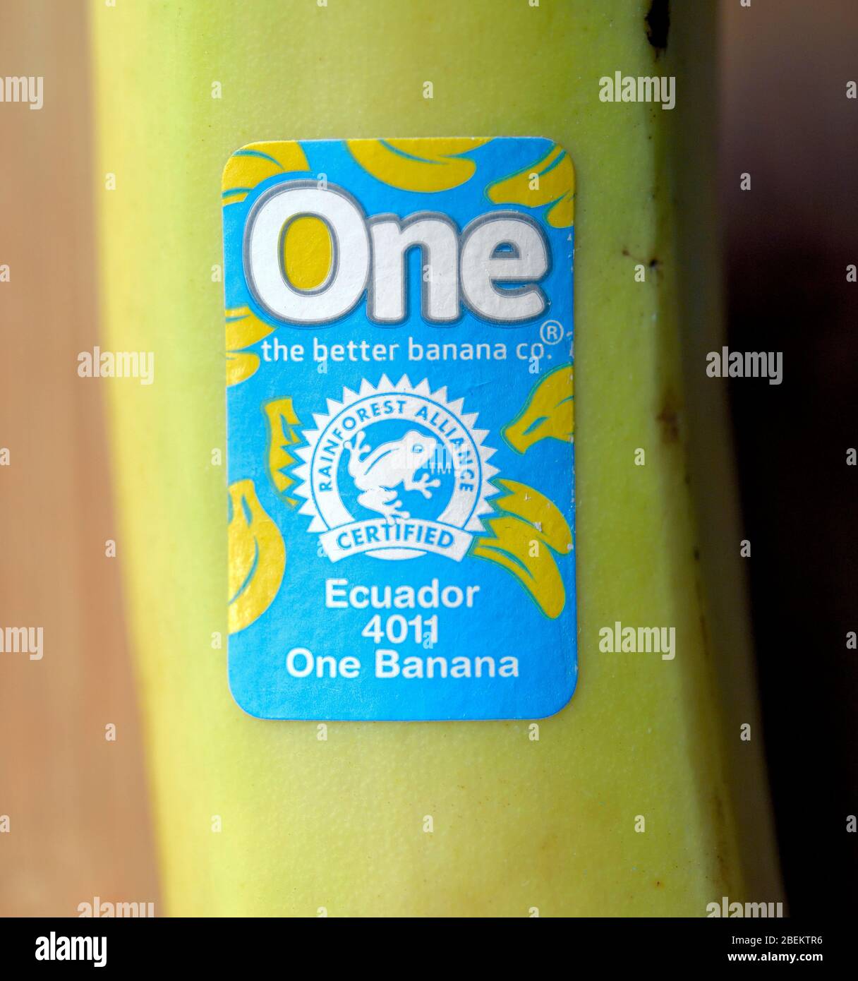 Banana label, close up, better banana company,rain forest alliance