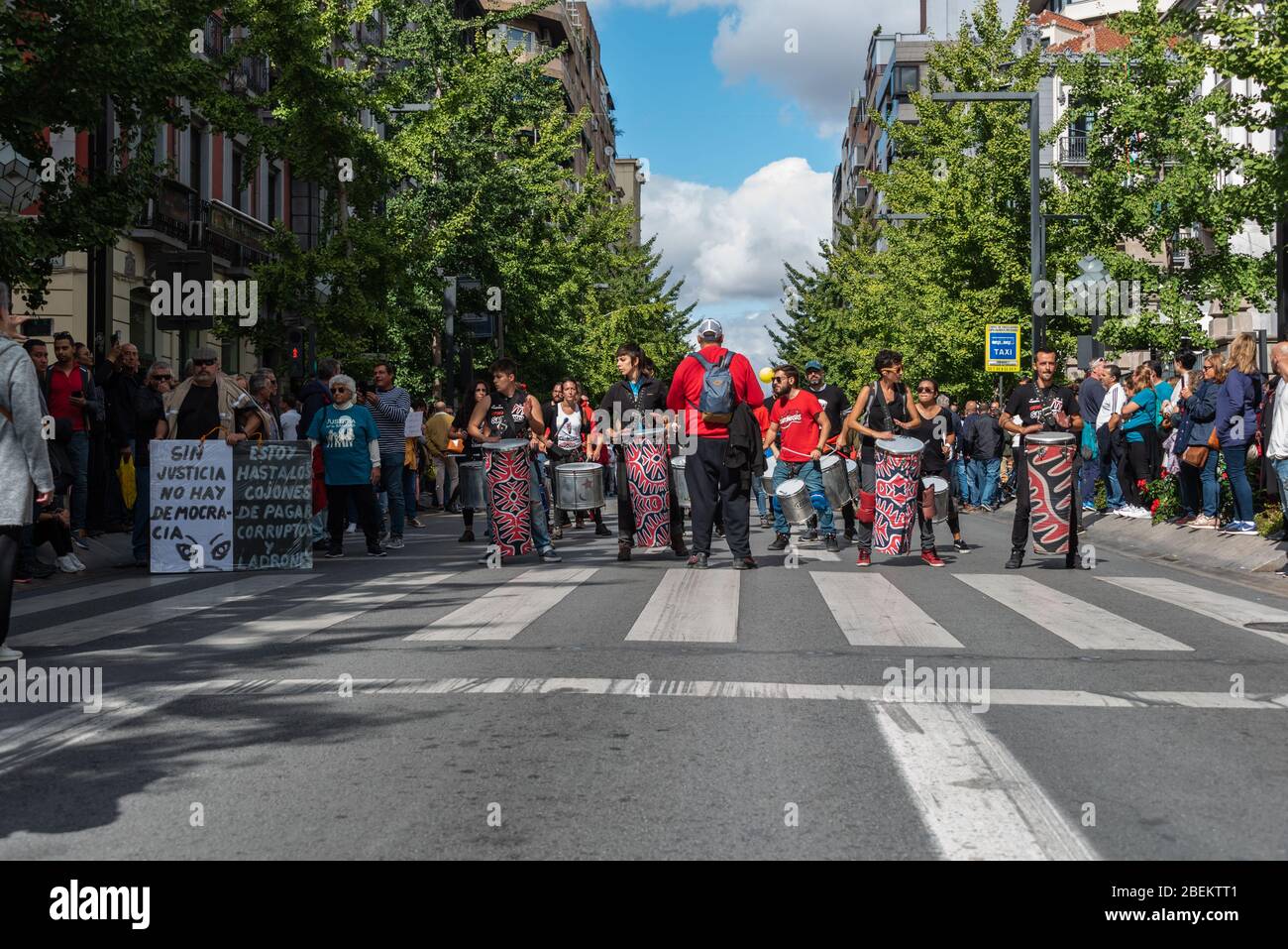 October 20, 2019 - Granada, Spain. A protest against the corrupted Spanish healthcare system on the main street in Granada. Stock Photo