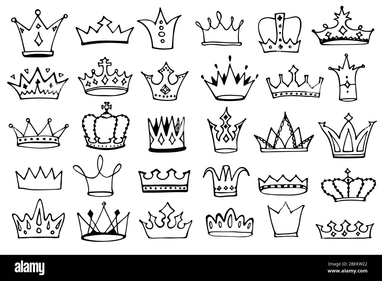 Crowns logo doodle collection. Hand drawn princess crown icons set ...