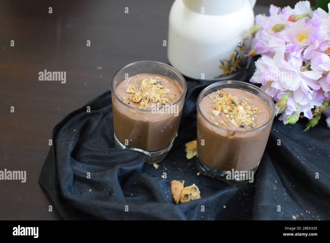 Chilled chocolate mousse with space to add text Stock Photo