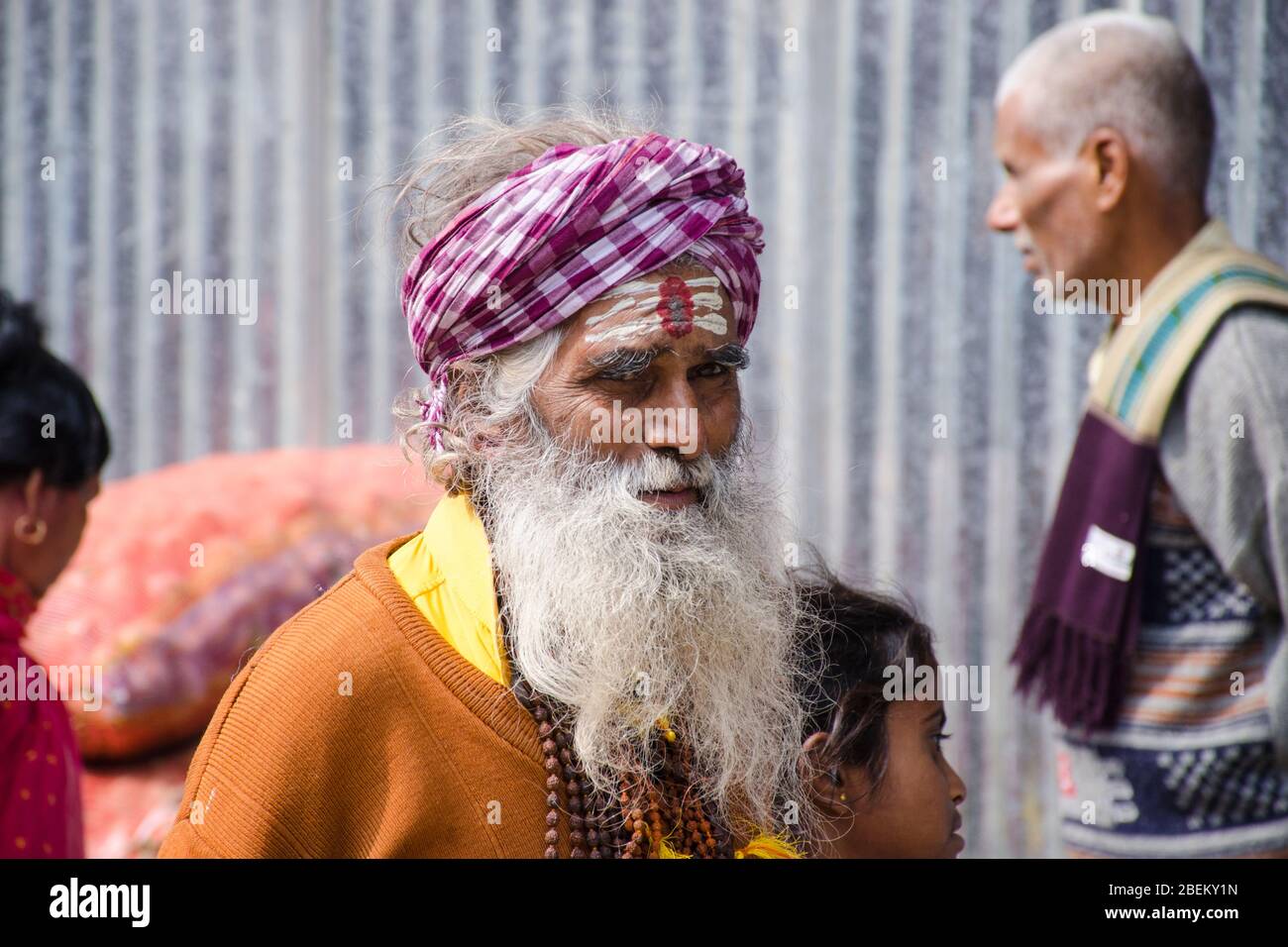 portrait of a sadhu capturing at ganga sagar transit camp kolkata west bengal india Stock Photo
