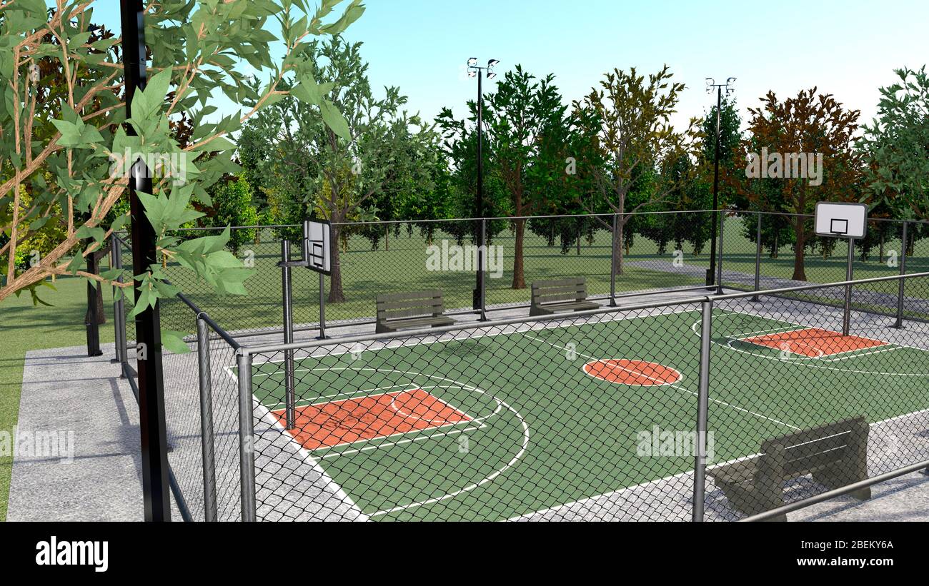 Basketball Court Rendering 3D rendering of an empty basketball court Stock Photo - Alamy