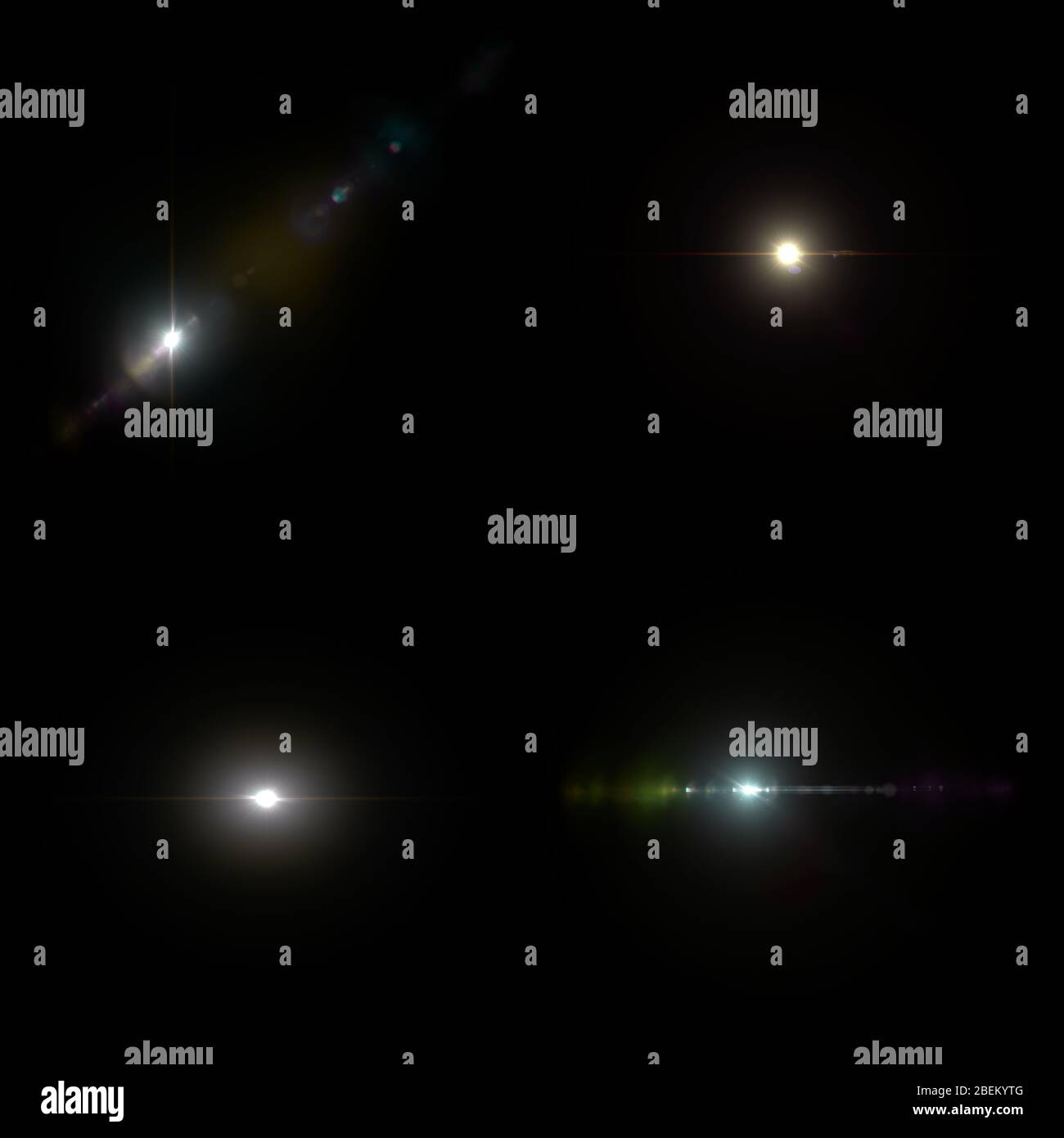 Illustration of 4 Lens Flares isolated on black background Stock Photo